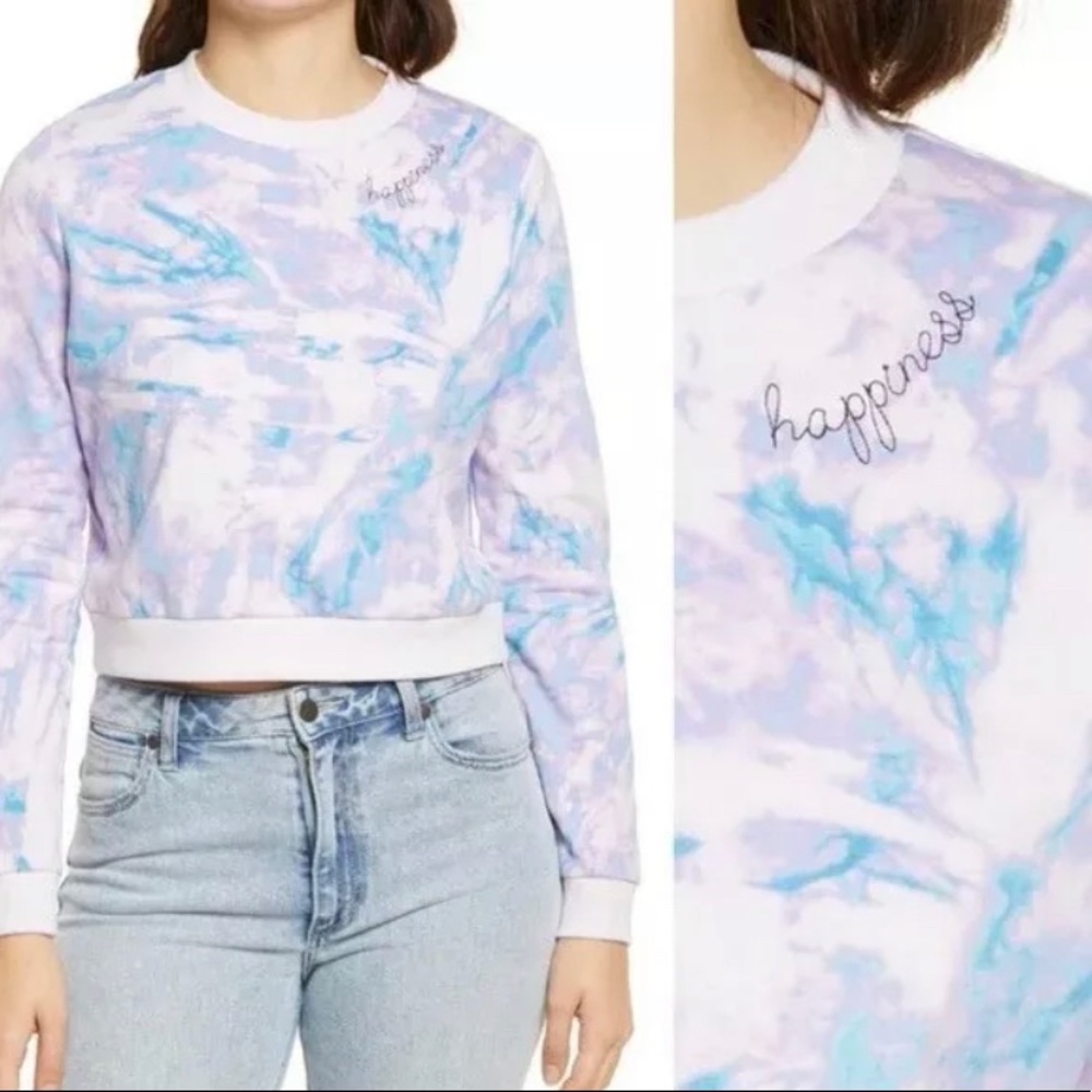 Bp Embroidered‎ Crewneck Sweatshirt Purple tie dye happiness SMALL NWT 5010